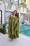 Ka 1237 Mul Chanderi Mirror Lace Work Gown With Pant with Dupatta